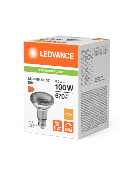 ŻARÓWKA LED P SPOT LED R80 GL 100 DIM 8,5W 2700K ciepła biała  E27 670LM 