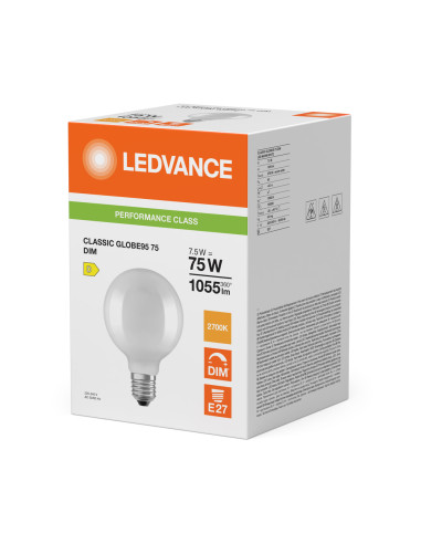 ŻARÓWKA LED P CL GLOBE95 75 DIM 7,5W 2700K ciepła biała  E27 FIL GL FR 1055LM 