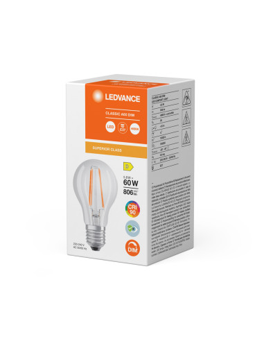 ŻARÓWKA LED S CLA60 DIM 5,8W 4000K neutralna biała CRI90  E27 FIL 806LM 