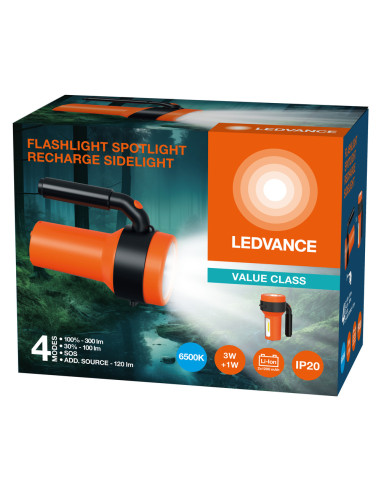 LATARKA PUNKTOWA I BOCZNA FLASHLAMP ŁADOWALNA 300LM AKUMULATOROWA 2400MAH 3H 