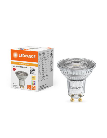 ŻARÓWKA LED S Spot PAR16 GL 35 36° DIM 3,4W 3000K ciepła biała CRI90  GU10 230LM 