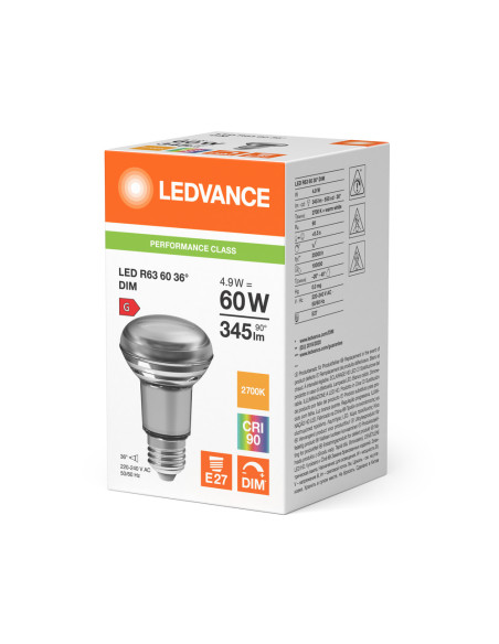 ŻARÓWKA LED P SPOT LED R63 GL 60 DIM 4,9W 2700K ciepła biała CRI90  E27 345LM 