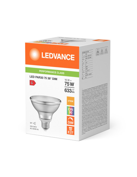 ŻARÓWKA LED P SPOT LED PAR30 GL 75 36° DIM 10W 2700K ciepła biała CRI90  E27 633LM 