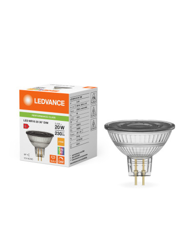 ŻARÓWKA LED P SPOT MR16 GL 20 36° DIM 3,4W 2700K ciepła biała CRI90  GU5.3 12V 230LM 