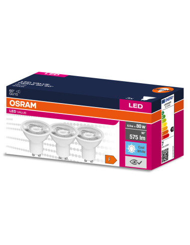 ŻARÓWKA LED 3-PAK LVPAR16 80 6,9W 4000K neutralna biała GU10 575LM 60° EUE 