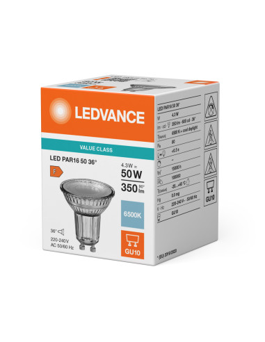 ŻARÓWKA LED VALUE CLASS SPOT PAR16 GL 50 36° 4,3W 6500K zimna biała GU10 350LM 