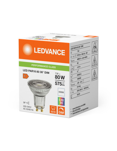 ŻARÓWKA LED P SPOT PAR16 GL 80 36° DIM 7W 4000K neutralna biała CRI90 GU10 575LM 