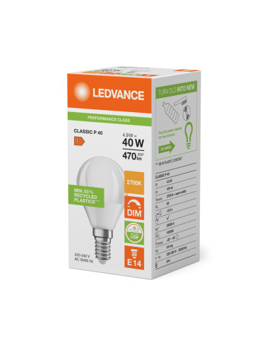 ŻARÓWKA LED P CLP40 DIM 4,9W 2700K ciepła biała E14 FR 470LM PLASTIC 