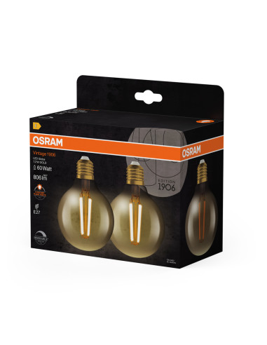 ŻARÓWKA LED 2-PAK 1906 VINTAGE LED GLOBE80 DIM GOLD60 7,2W/824 FIL 806LM E27 