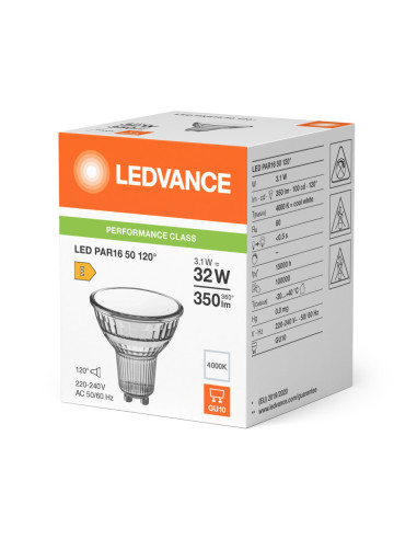 ŻARÓWKA LED P SPOT PAR16 GL 50 30 120° 3,1W 4000K neutralna biała GU10 350LM 