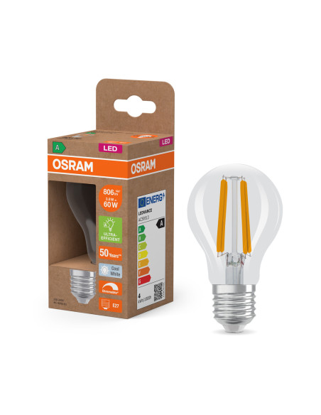 ŻARÓWKA LED ENERGY CLASS CLA60 DIM 3,8W 4000K neutralna biała E27 806LM FIL EE  KLASA A 