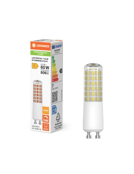ŻARÓWKA SPECIAL LED T SLIM 60 320° DIM P 6.5W 2700K ciepła biała CLEAR GU10 806LM 
