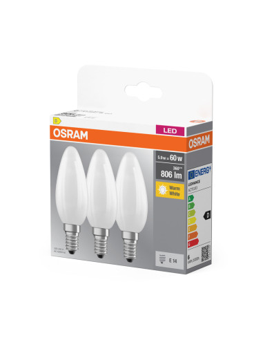  ŻARÓWKA LED  3-PAK LED BASE CLB60 5.5W 2700K ciepła biała E14 GL FR  FS3 
