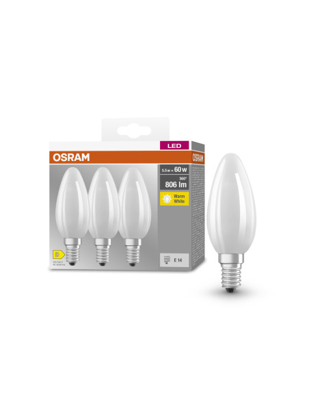  ŻARÓWKA LED  3-PAK LED BASE CLB60 5.5W 2700K ciepła biała E14 GL FR  FS3 