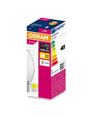 ŻARÓWKA LED VALUE CLB75 7W 2700K ciepła biała 1055LM FR E14 