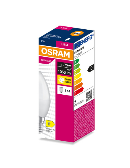ŻARÓWKA LED VALUE CLB75 7W 2700K ciepła biała 1055LM FR E14 