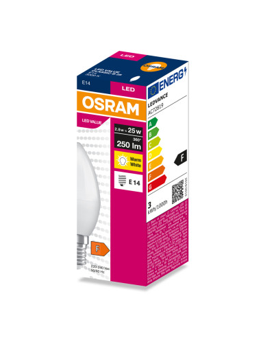 ŻARÓWKA LED VALUE CLB25 2.8W 3000K ciepła biała 250LM FR E14 