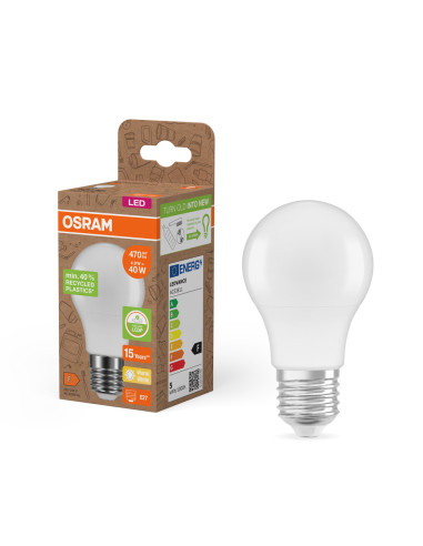 ŻARÓWKA LED STAR PCR CLA40 FR 4,9W 2700K ciepła biała E27 470LM RECYCLED PLASTIC 