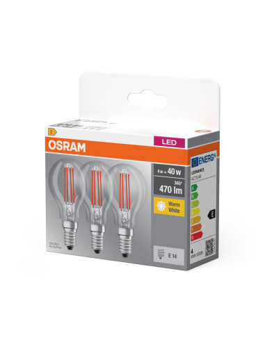  ŻARÓWKA LED  3-PAK LED BASE CLP40 4W 2700K ciepła biała E14 FIL FS3 