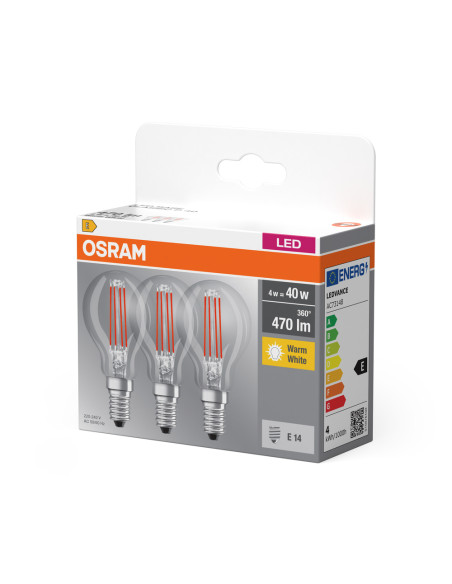  ŻARÓWKA LED  3-PAK LED BASE CLP40 4W 2700K ciepła biała E14 FIL FS3 