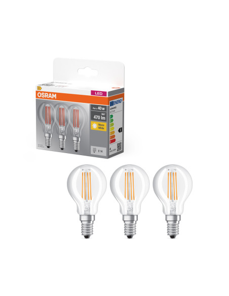  ŻARÓWKA LED  3-PAK LED BASE CLP40 4W 2700K ciepła biała E14 FIL FS3 