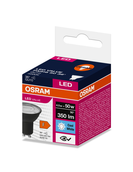 ŻARÓWKA LED LVPAR16 50 4,5W 4000K neutralna biała 350LM 36° GU10 EUE CZARNA 