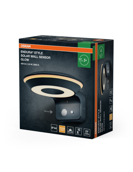 KINKIET ZEWNĘTRZNY SOLAR ENDURA STYLE GLOW WALL SENSOR 3.6W 3000K 420LM 