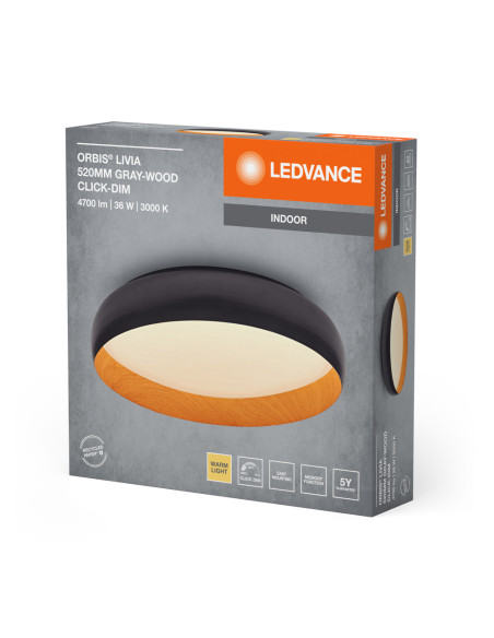 PLAFON LED ORBIS LIVIA 520MM 36W 3000K ciepła biała CLICK DIM GRAY AND WOOD DECOR 