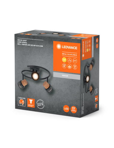 OPRAWA SUFITOWA LED DECOR SPOT CORK SPIRAL DIM 3X3.4W 2700K ciepła biała GU10 BK 