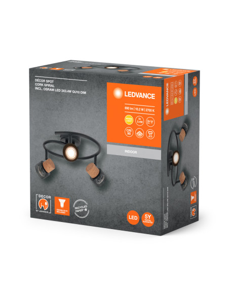 OPRAWA SUFITOWA LED DECOR SPOT CORK SPIRAL DIM 3X3.4W 2700K ciepła biała GU10 BK 