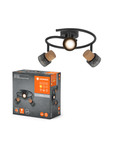 OPRAWA SUFITOWA LED DECOR SPOT CORK SPIRAL DIM 3X3.4W 2700K ciepła biała GU10 BK 