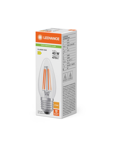ŻARÓWKA LED P CLB40 3,4W 2700K ciepła biała  E27 FIL CL 470LM 
