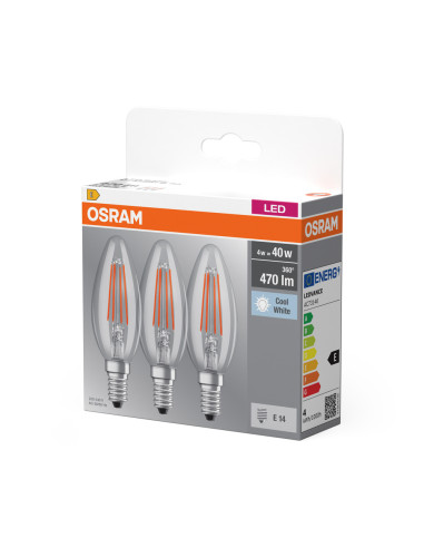  ŻARÓWKA LED  3-PAK LED BASE CLB40 4W 4000K neutralna biała E14 FIL FS3 