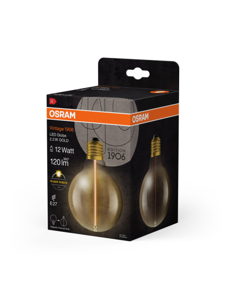 ŻARÓWKA LED 1906 VINTAGE LED MAGNETIC GLOBE95 GOLD12 FIL 2.2W 2700K 120LM E27 