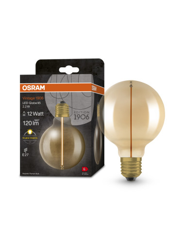 ŻARÓWKA LED 1906 VINTAGE LED MAGNETIC GLOBE95 GOLD12 FIL 2.2W 2700K 120LM E27 