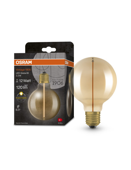 ŻARÓWKA LED 1906 VINTAGE LED MAGNETIC GLOBE95 GOLD12 FIL 2.2W 2700K 120LM E27 