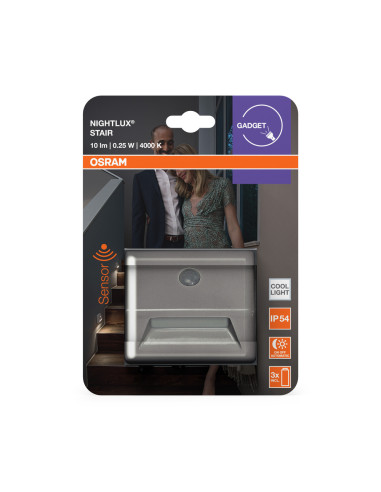 LAMPKA NOCNA SCHODOWA NIGHTLUX STAIR SILVER 0,25W 4000K Z CZUJNIKIEM ZASILANA BATERYJNIE 