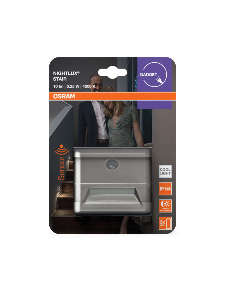 LAMPKA NOCNA SCHODOWA NIGHTLUX STAIR SILVER 0,25W 4000K Z CZUJNIKIEM ZASILANA BATERYJNIE 