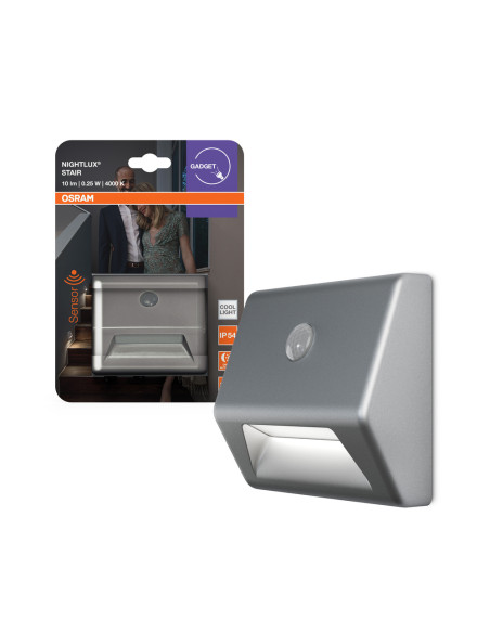 LAMPKA NOCNA SCHODOWA NIGHTLUX STAIR SILVER 0,25W 4000K Z CZUJNIKIEM ZASILANA BATERYJNIE 