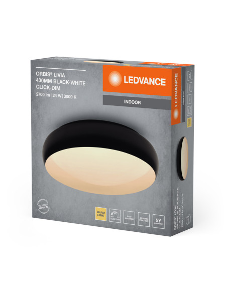 PLAFON LED ORBIS LIVIA 430MM 24W 3000K ciepła biała CLICK DIM BLACK AND WHITE 