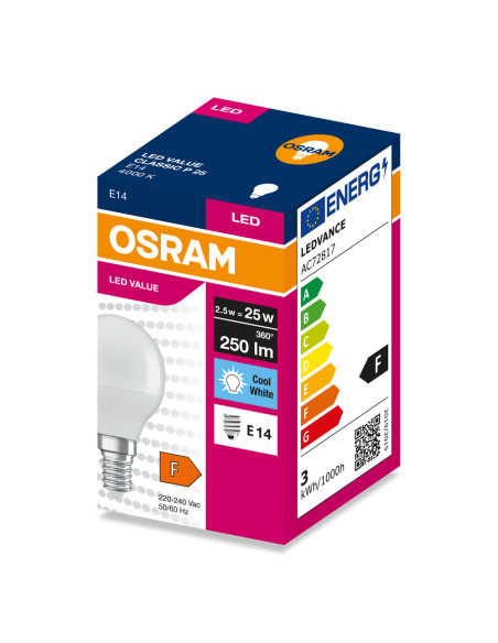 ŻARÓWKA LED VALUE CLP25 2.5W 4000K neutralna biała 250LM FR E14 