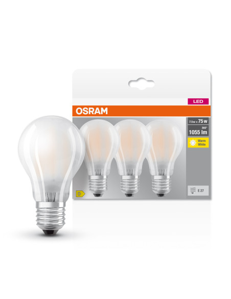 ŻARÓWKA LED 3-PAK LED BASE CLA75 7,5W 2700K ciepła biała E27 GL FR FS3 