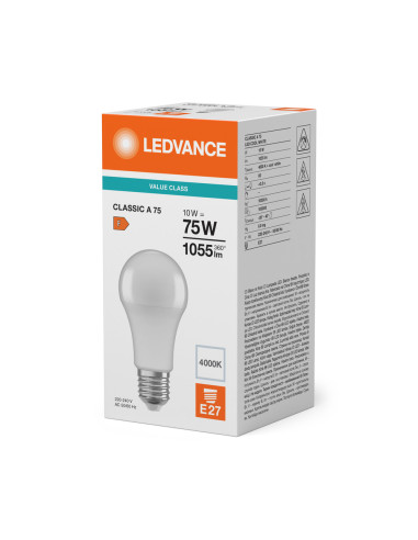 ŻARÓWKA LED V CLA75 FR 10W 4000K neutralna biała E27 1055LM VALUE PLASTIC 