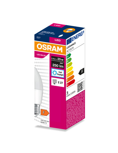 ŻARÓWKA LED VALUE CLB25 2.8W 6500K zimna biała 250LM FR E27  
