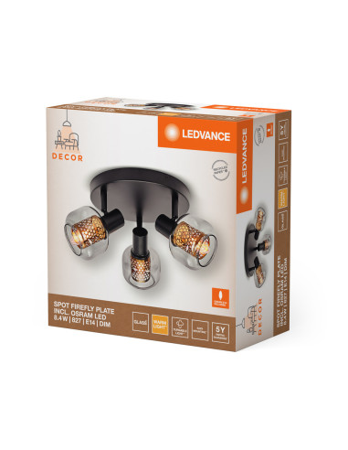 OPRAWA SUFITOWA LED DECOR SPOT FIREFLY PLATE DIM 3X2.8W 2700K ciepła biała E14 BK 