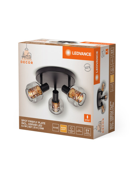 OPRAWA SUFITOWA LED DECOR SPOT FIREFLY PLATE DIM 3X2.8W 2700K ciepła biała E14 BK 