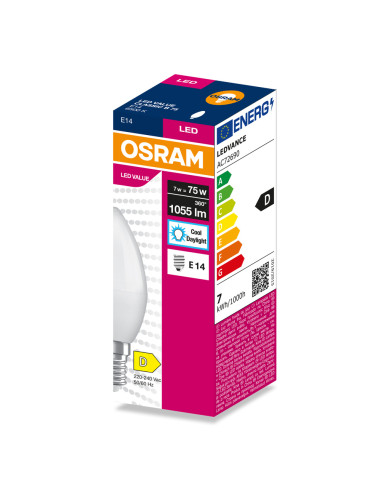 ŻARÓWKA LED VALUE CLB75 7W 6500K zimna biała 1055LM FR E14 