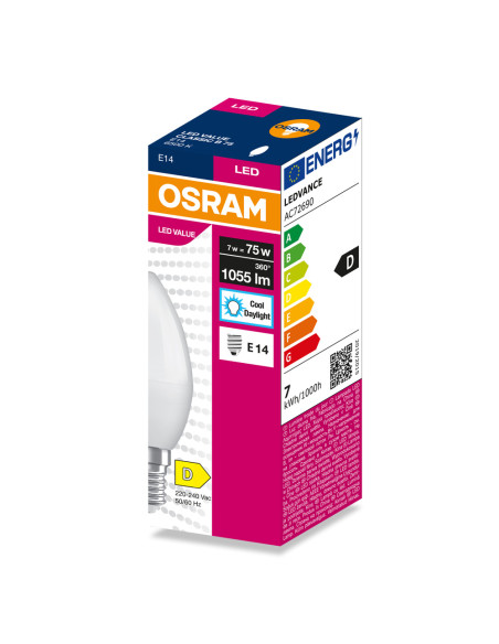 ŻARÓWKA LED VALUE CLB75 7W 6500K zimna biała 1055LM FR E14 