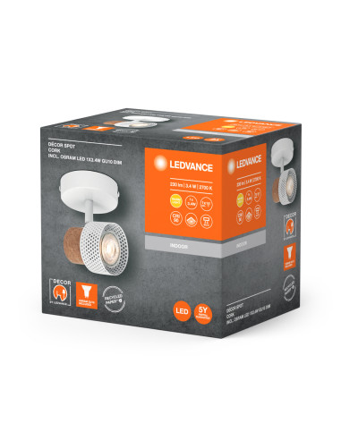 KINKIET LED DECOR SPOT CORK DIM 1X3.4W 2700K ciepła biała GU10 WH 