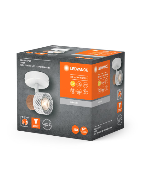 KINKIET LED DECOR SPOT CORK DIM 1X3.4W 2700K ciepła biała GU10 WH 